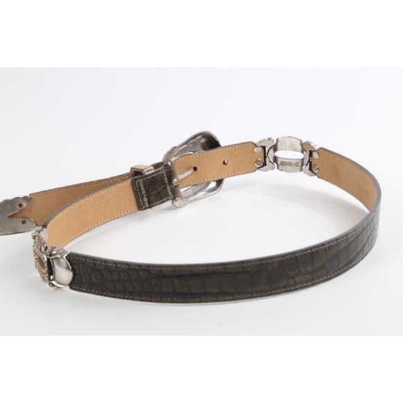 Vintage Streets Ahead Croco Print Leather Skinny Belt Western Buckle Size S - Picture 8 of 11